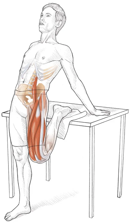Vežba 9: Napredno istezanje ekstenzora kolena uz pomoć stola noge